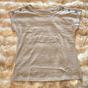 Women's Button Shoulder Top - Gray/ Beige